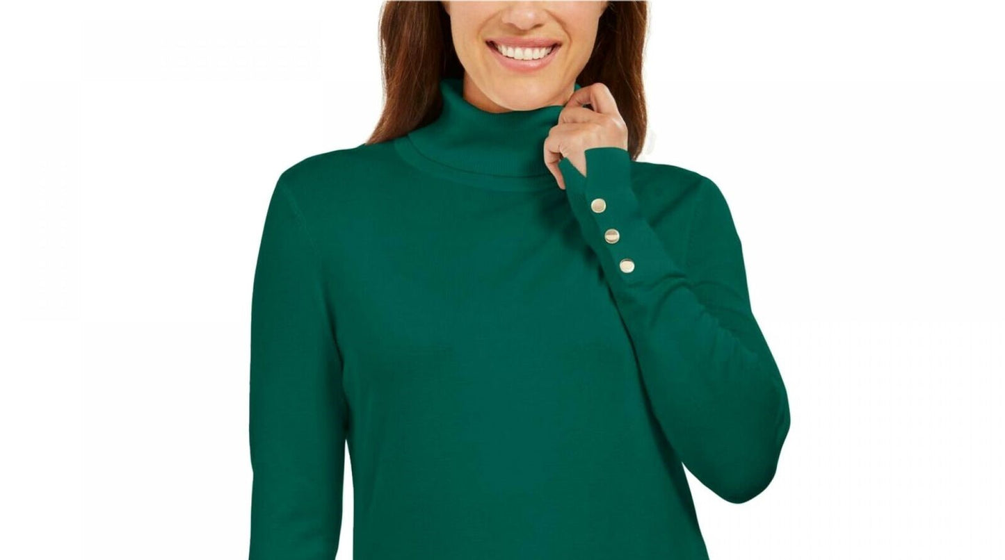 JM Collection Women's Stud Sleeve Pullover Turtleneck Sweater Green Size X-Large