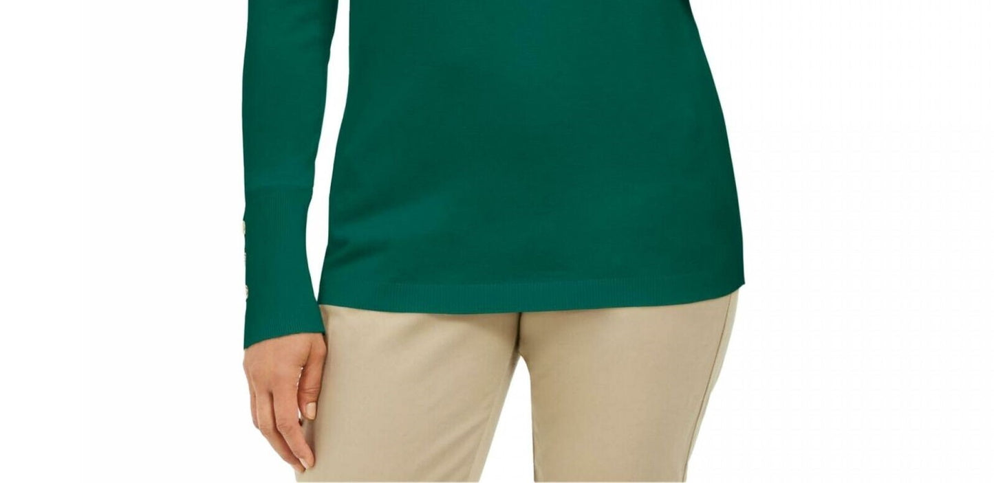 JM Collection Women's Stud Sleeve Pullover Turtleneck Sweater Green Size X-Large