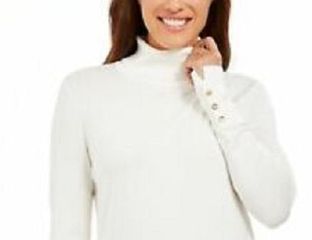 JM Collection Women's Stud Sleeve Pullover Turtleneck Sweater White Size XX-Large