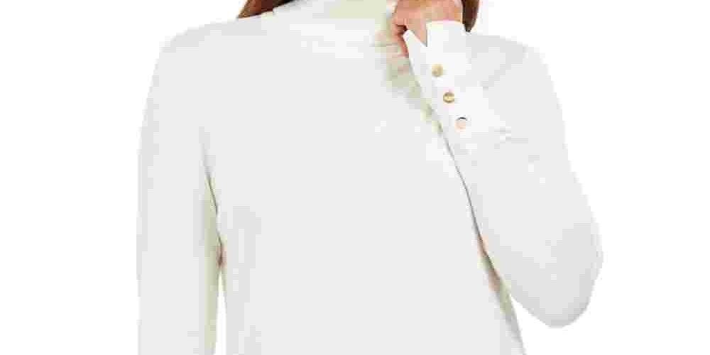 JM Collection Women's Stud Sleeve Pullover Turtleneck Sweater White Size Large