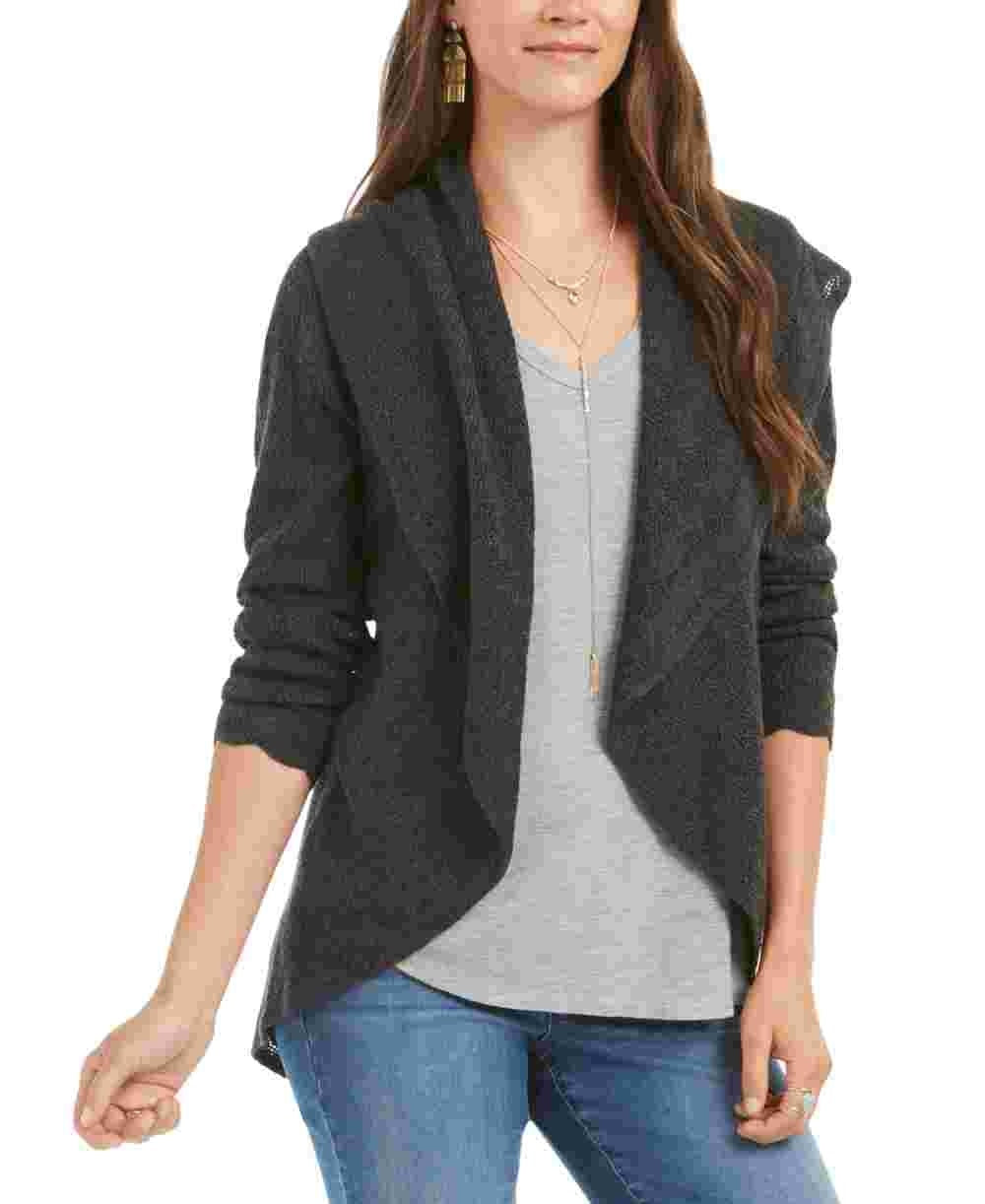 Style & Co Women's Petite Pointelle Shawl-Collar Cardigan Gray Size Petite Large