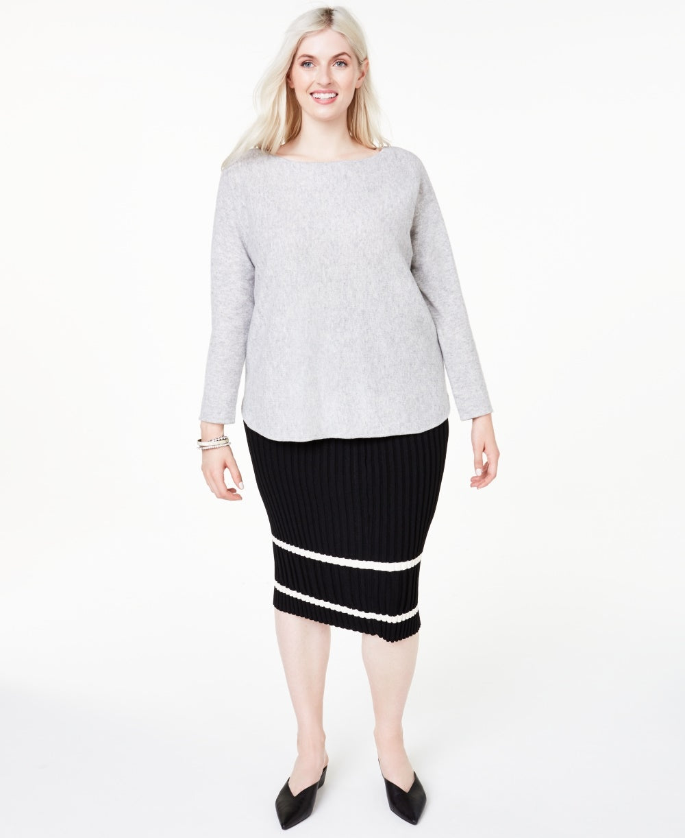 Charter Club Women's Plus Cashmere Shirttail Sweater  Silver Size 1X