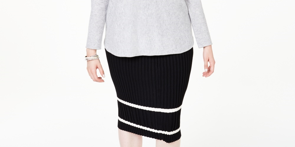 Charter Club Women's Plus Cashmere Shirttail Sweater  Silver Size 1X