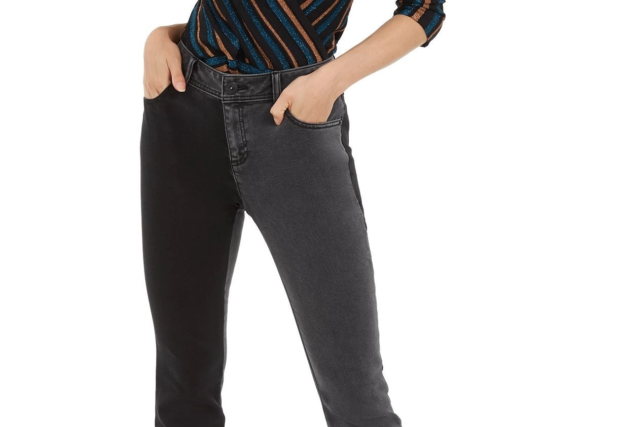 INC International Concepts Women's Two Tone Skinny Jeans Black Size 8