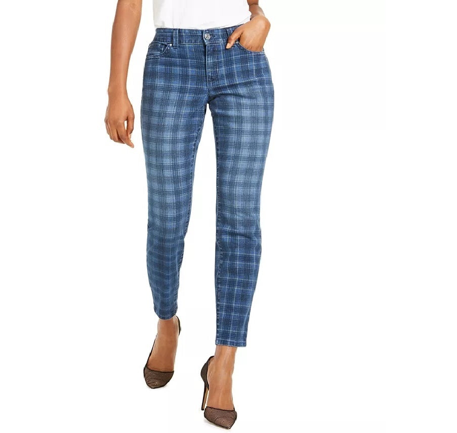 INC International Concepts Women's Plaid Skinny Jeans Blue Size 10