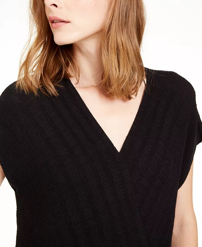 Alfani Womens Textured Surplice Wrap Sweater Black Size Extra Large