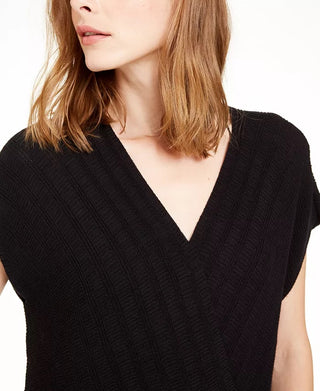 Alfani Womens Textured Surplice Wrap Sweater Black Size Extra Large