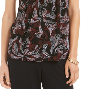 Alfani Women's Printed Smocked Mock-Neck Top Red Size Medium