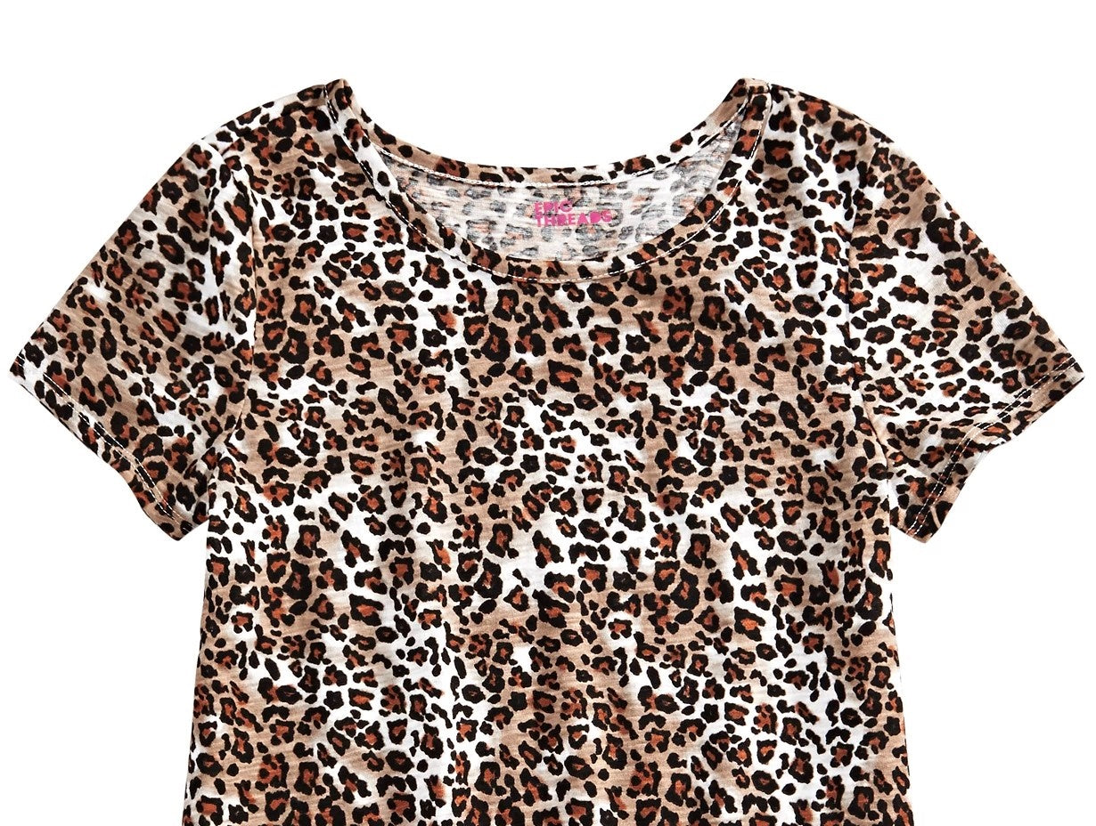 Epic Threads Big Girls Leopard-Print Tie Front T-Shirt White Size Small
