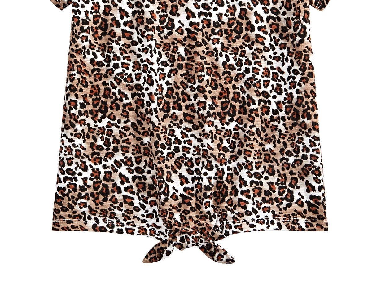 Epic Threads Big Girls Leopard-Print Tie Front T-Shirt White Size Small