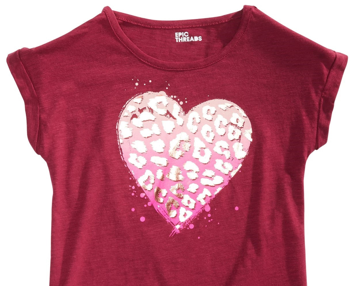 Epic Threads Big Girls Animal Heart T-Shirt Dark Red Size Large