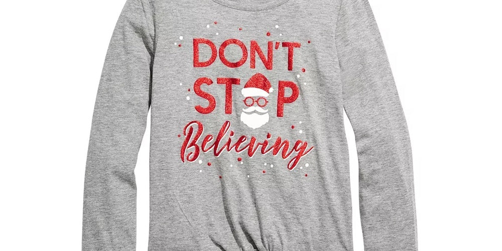 Epic Threads Big Girls Believing-Print T-Shirt Gray Size Large