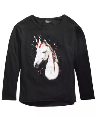 Epic Threads Big Girls Glitter Unicorn T-Shirt Black Size Large