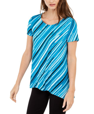 Alfani Women's Striped Asymmetrical Top Navy Size Small