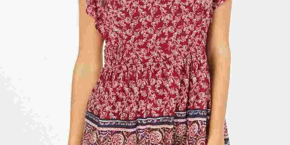 Style & Co Women's Smocked Side Flutter Sleeve Top Red Size XX-Large