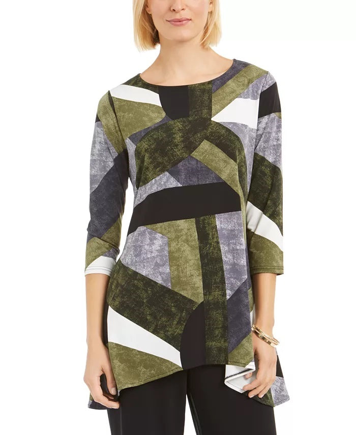 Alfani Women's Printed Swing Top Navy Size Petite Medium