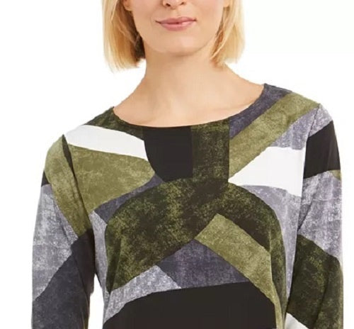 Alfani Women's Printed Swing Top Navy Size Petite Medium