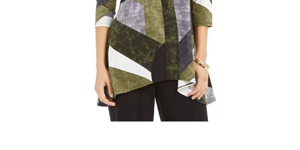 Alfani Women's Printed Swing Top Navy Size Petite Medium