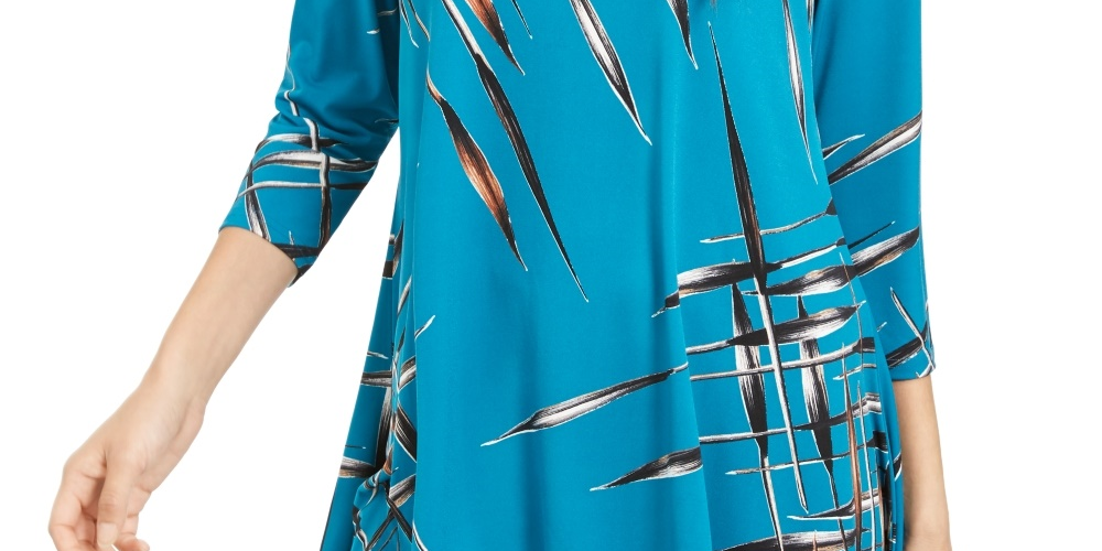 Alfani Women's Printed Swing Top Navy Size Petite Small