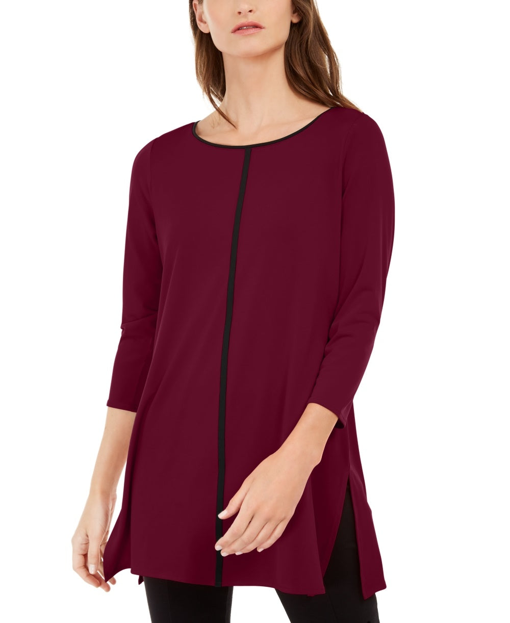 Alfani Women's Piped Tunic Wine Size Petite Medium