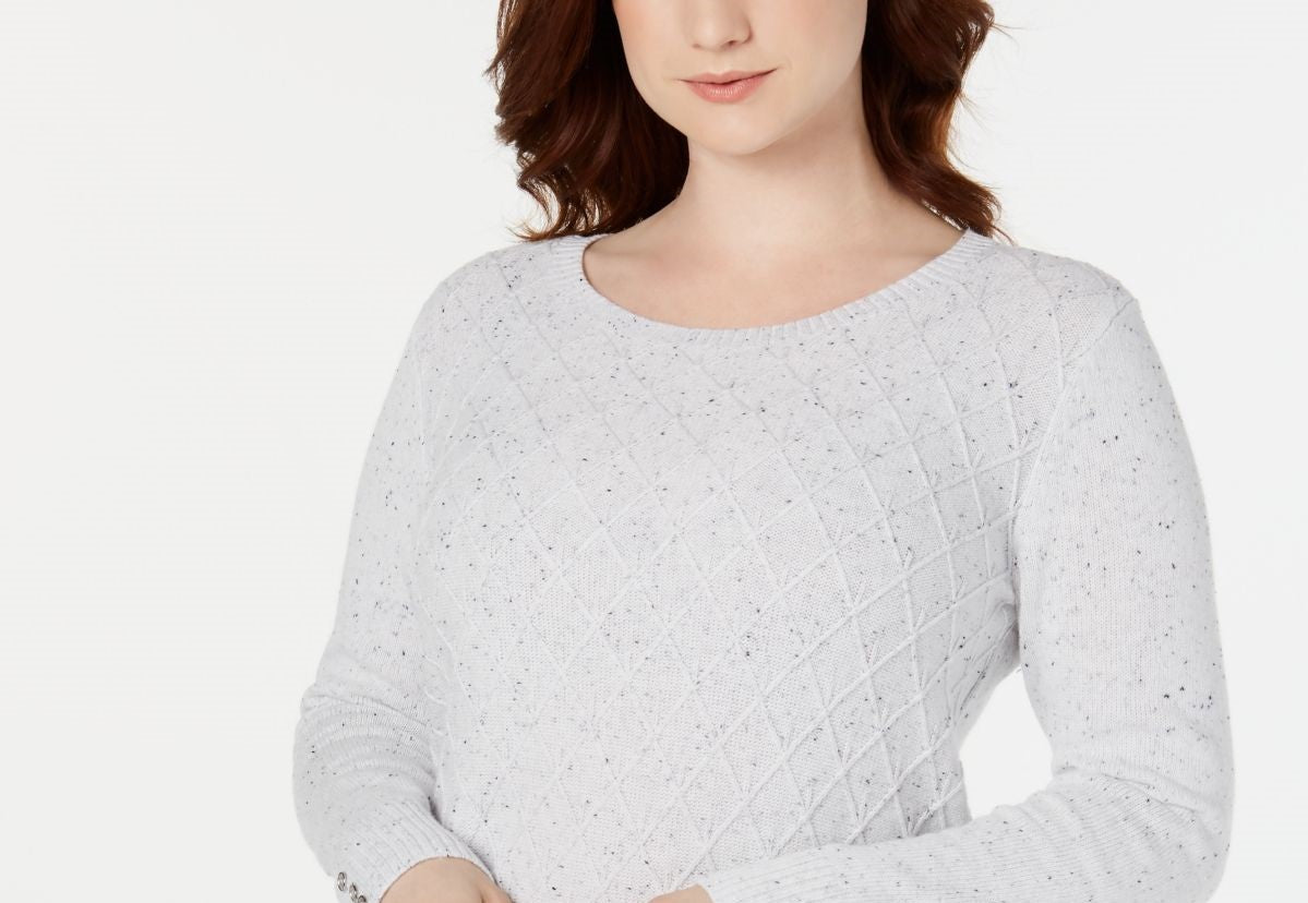 Karen Scott Women's Diamond Cable-Knit Sweater White Size Extra Small