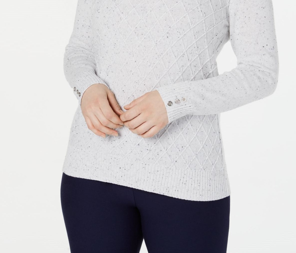 Karen Scott Women's Diamond Cable-Knit Sweater White Size Extra Small