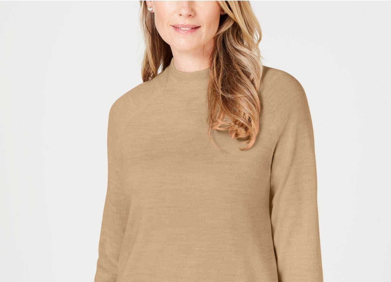 Karen Scott Women's Zip-Back Mock-Neck Sweater Dark Beige Size Extra Large