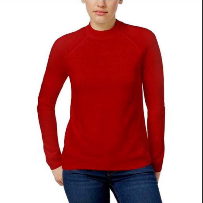 Karen Scott Women's Zip-Back Mock-Neck Sweater Red Size Large