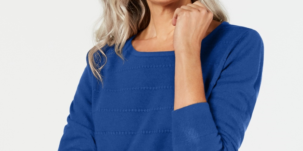 Karen Scott Women's Textured Stripe Sweater Navy Size Small