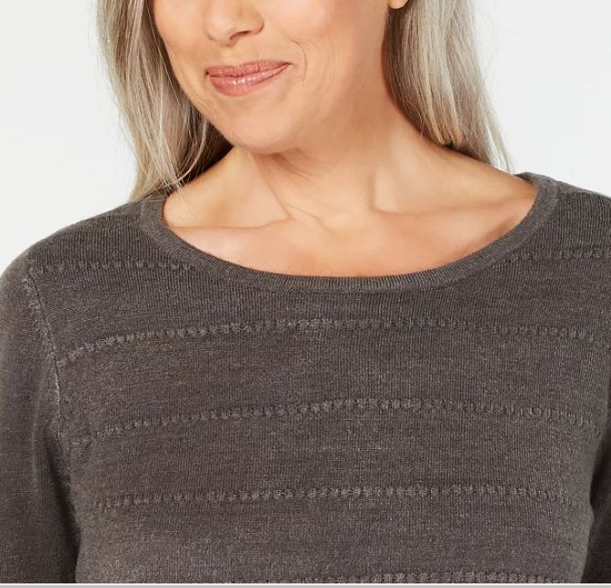 Karen Scott Women's Textured Stripe Sweater Charcoal Size Large