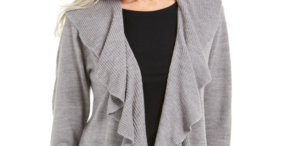 Karen Scott Women's Ruffle Front Cardigan Grey Size Large