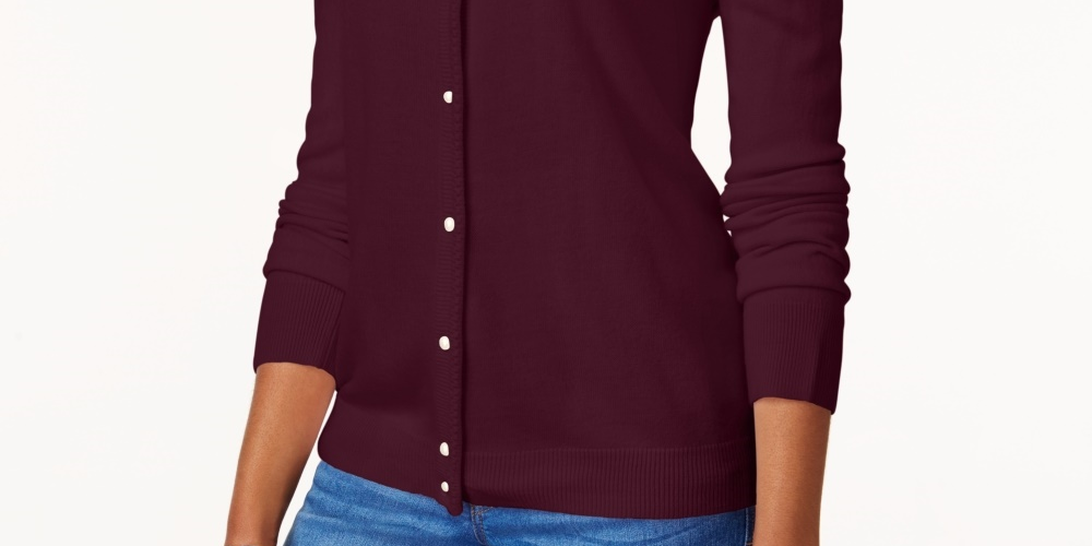 Karen Scott Women's Bead-Button Cardigan  Red Size Large