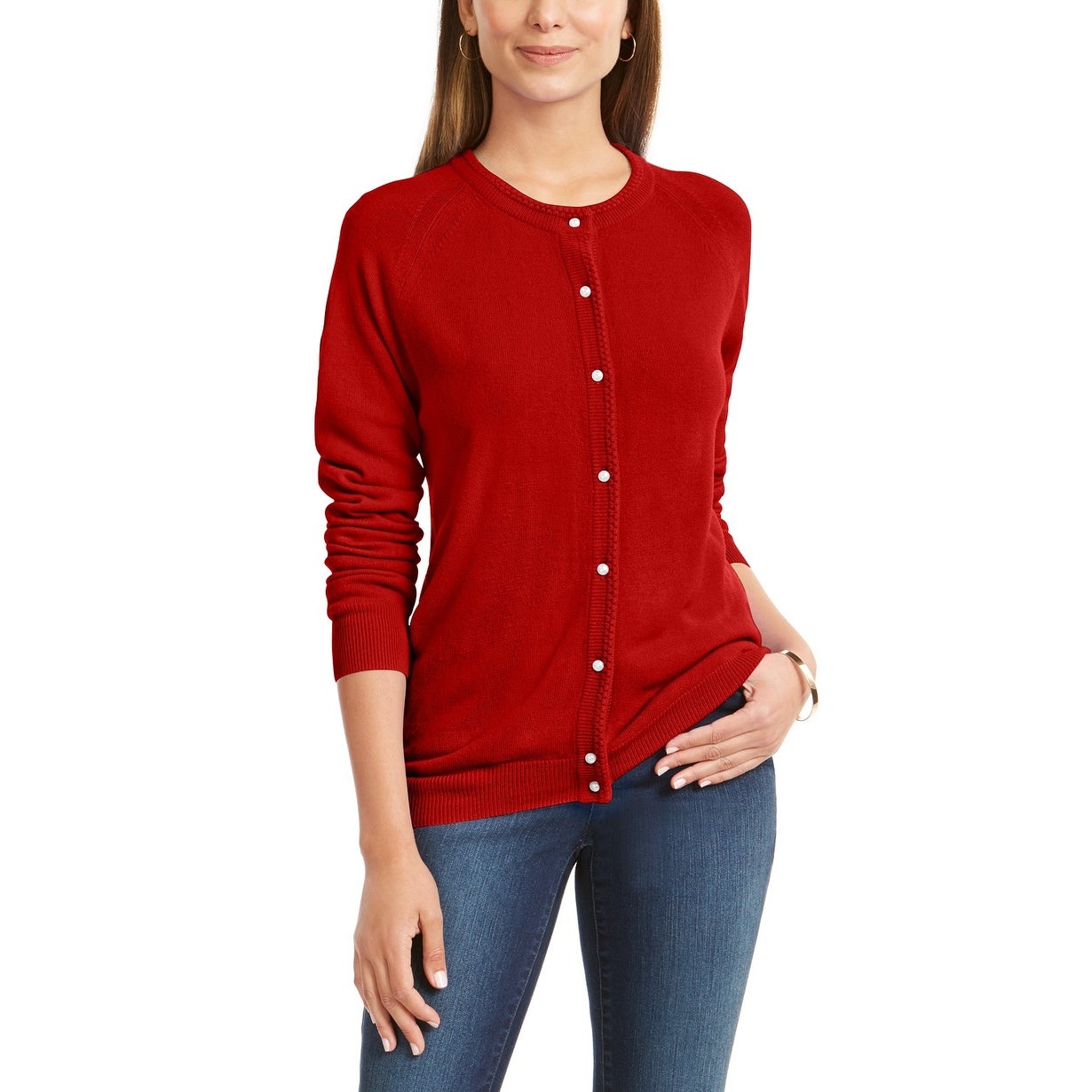 Karen Scott Women's Bead Button Cardigan Red Size X-Small