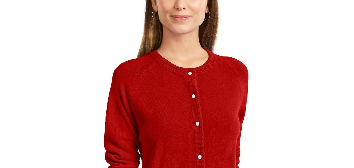 Karen Scott Women's Bead Button Cardigan Red Size X-Small