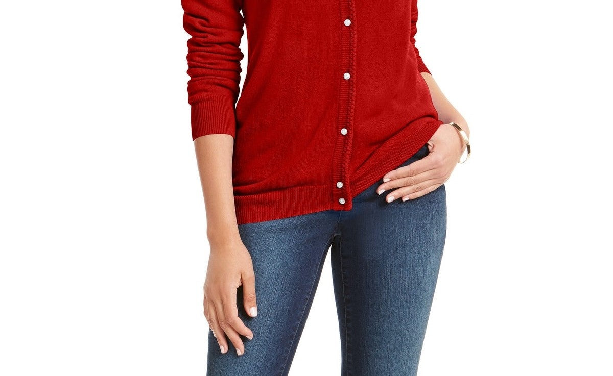Karen Scott Women's Bead Button Cardigan Red Size X-Small