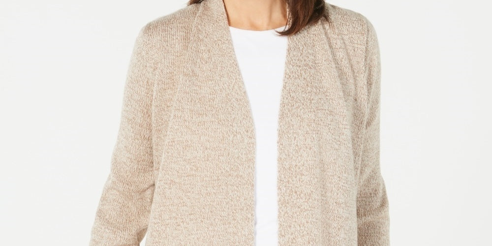 Karen Scott Women's Open-Front Contrast-Trim Cardigan Brown Size Large
