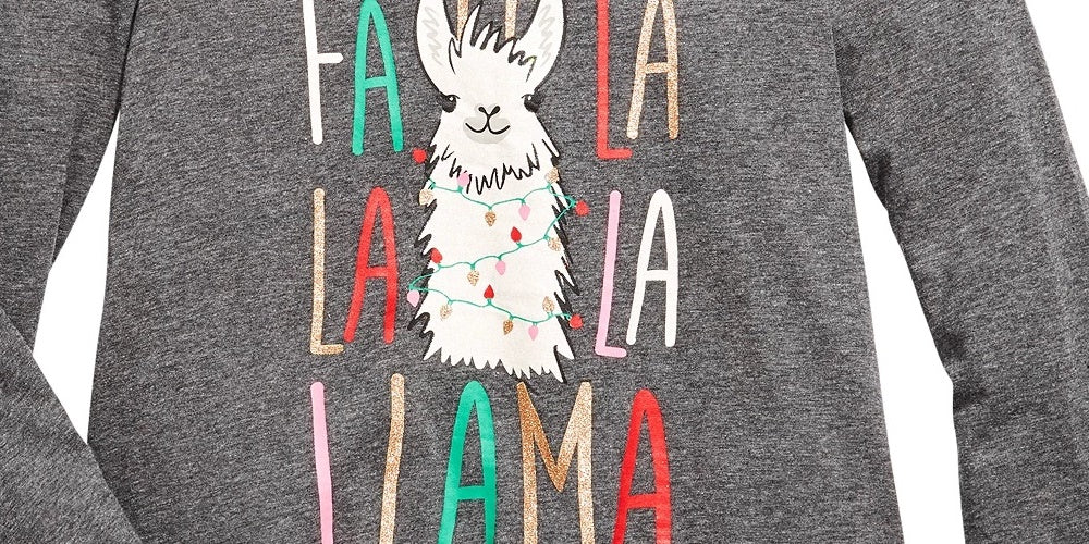 Epic Threads Big Girls Fa La Llama T-Shirt Gray Size Large
