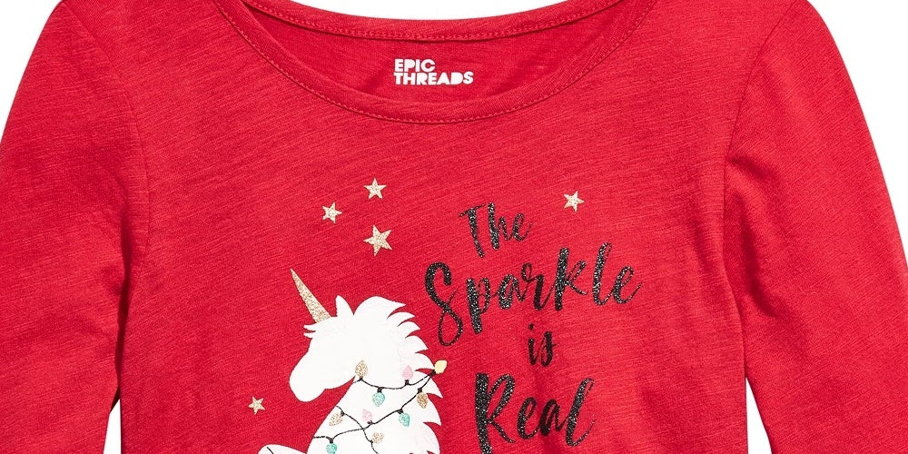 Epic Threads Big Girls Real Sparkle Unicorn T-Shirt Dark Red Size Small