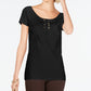 INC International Concepts Women's Solid Lace Up Top Black Size Medium