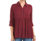 Style & Co Women's Roll Sleeve Oversized Shirt Red Size Large
