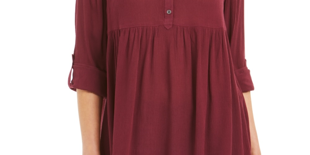 Style & Co Women's Roll Sleeve Oversized Shirt Red Size Large