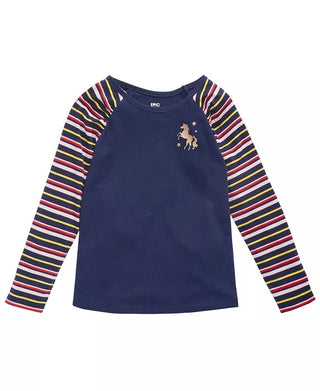 Epic Threads Little Girl's Striped Unicorn T-Shirt Dark Blue Size 5