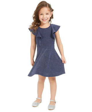 Epic Threads Toddler Girl's Metallic Knit Flutter Dress  Blue Size 3T