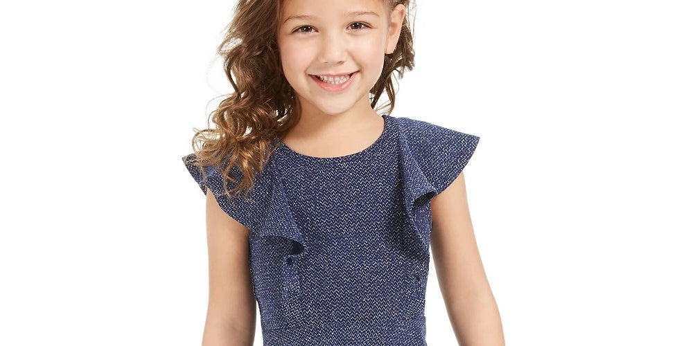 Epic Threads Toddler Girl's Metallic Knit Flutter Dress  Blue Size 3T