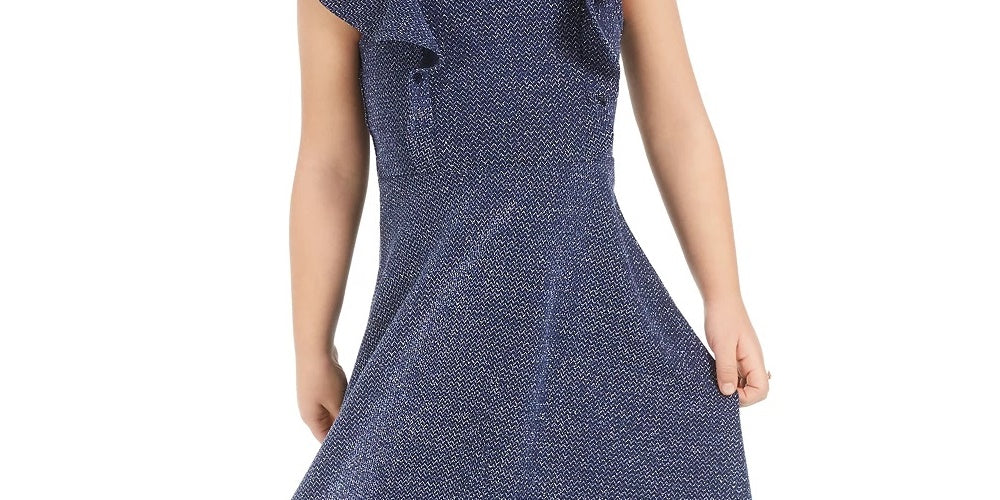 Epic Threads Toddler Girl's Metallic Knit Flutter Dress  Blue Size 3T