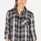 Style & Co Women's Plaid One-Pocket Shirt Black Size Medium