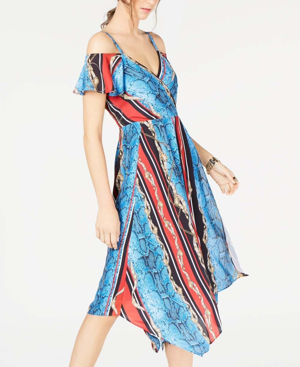 INC International Concepts Women's Printed Cold-Shoulder Dress Black Size 4 Petite