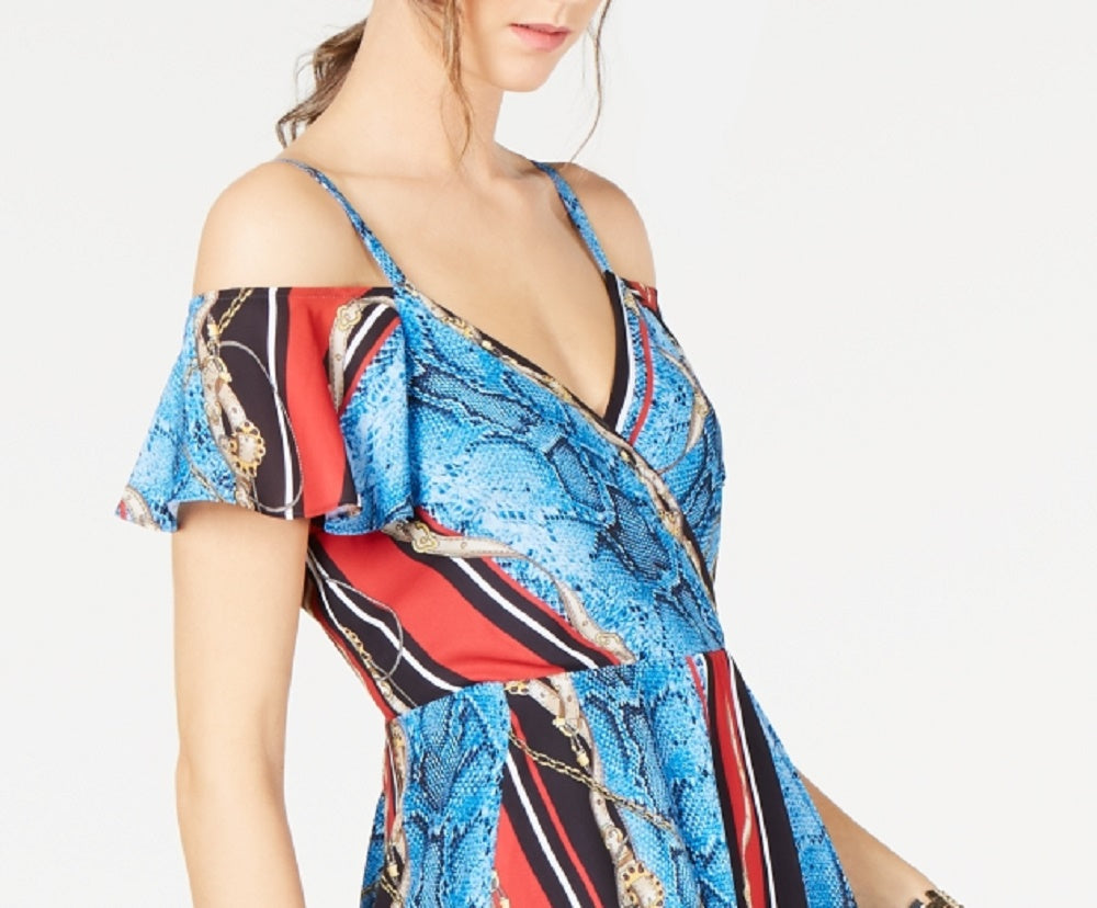 INC International Concepts Women's Printed Cold-Shoulder Dress Black Size 4 Petite