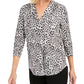 Charter Club Women's Animal Print Pleated V Neck Top White Size XX-Large