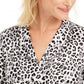Charter Club Women's Animal Print Pleated V Neck Top White Size XX-Large